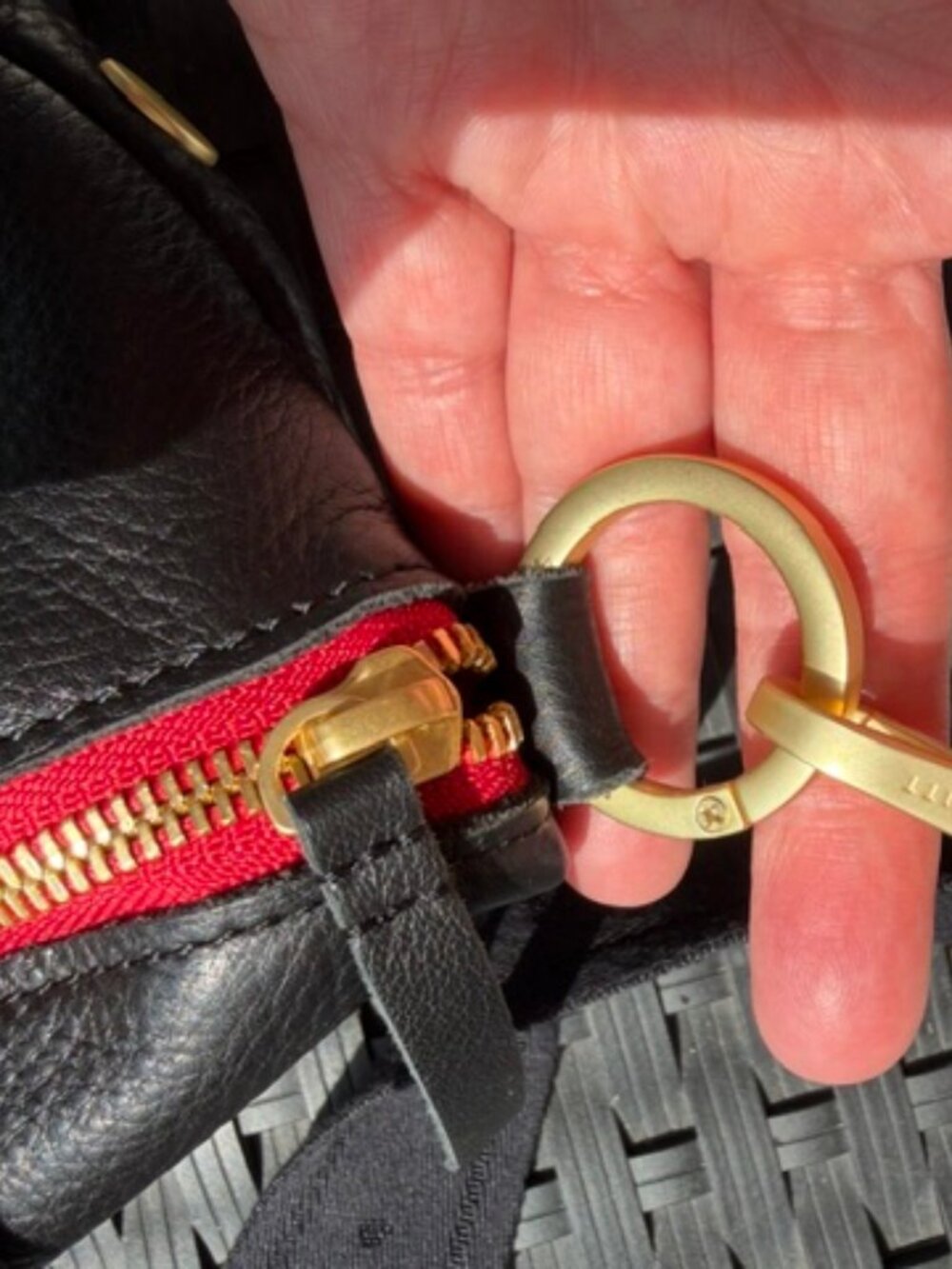 Hammitt Charles Large Crossbody-Black/Brushed Gold w/ Red Zip - Picture 7 of 9